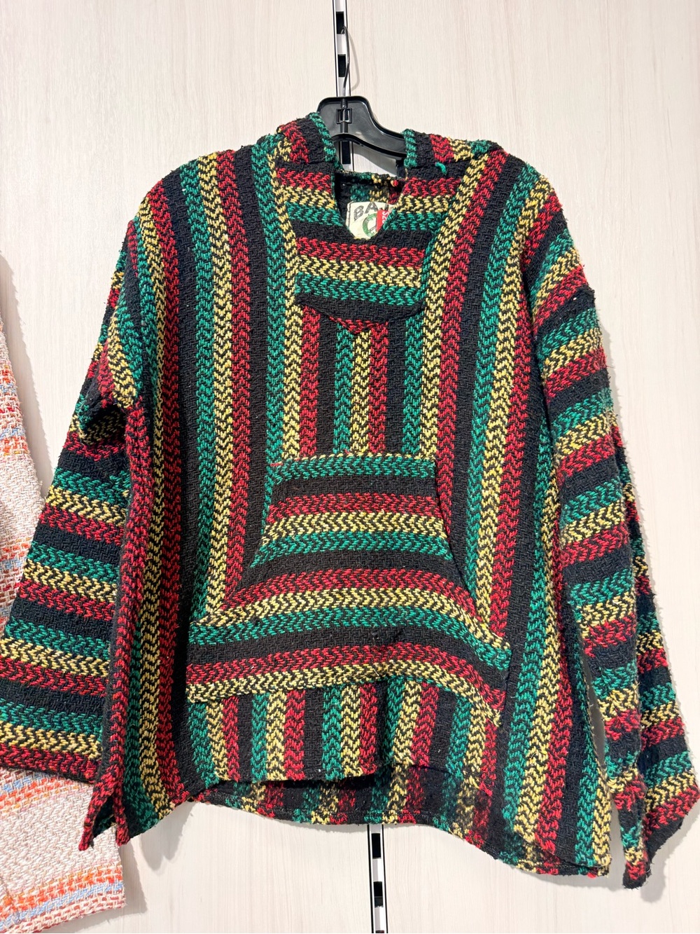 Soft Baja Rasta Striped Hooded Crewneck Sweater